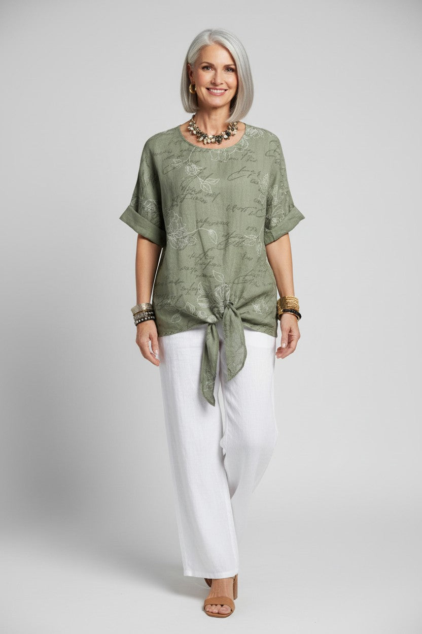 L794-Conti Moda Italian Print Top With Front Tie