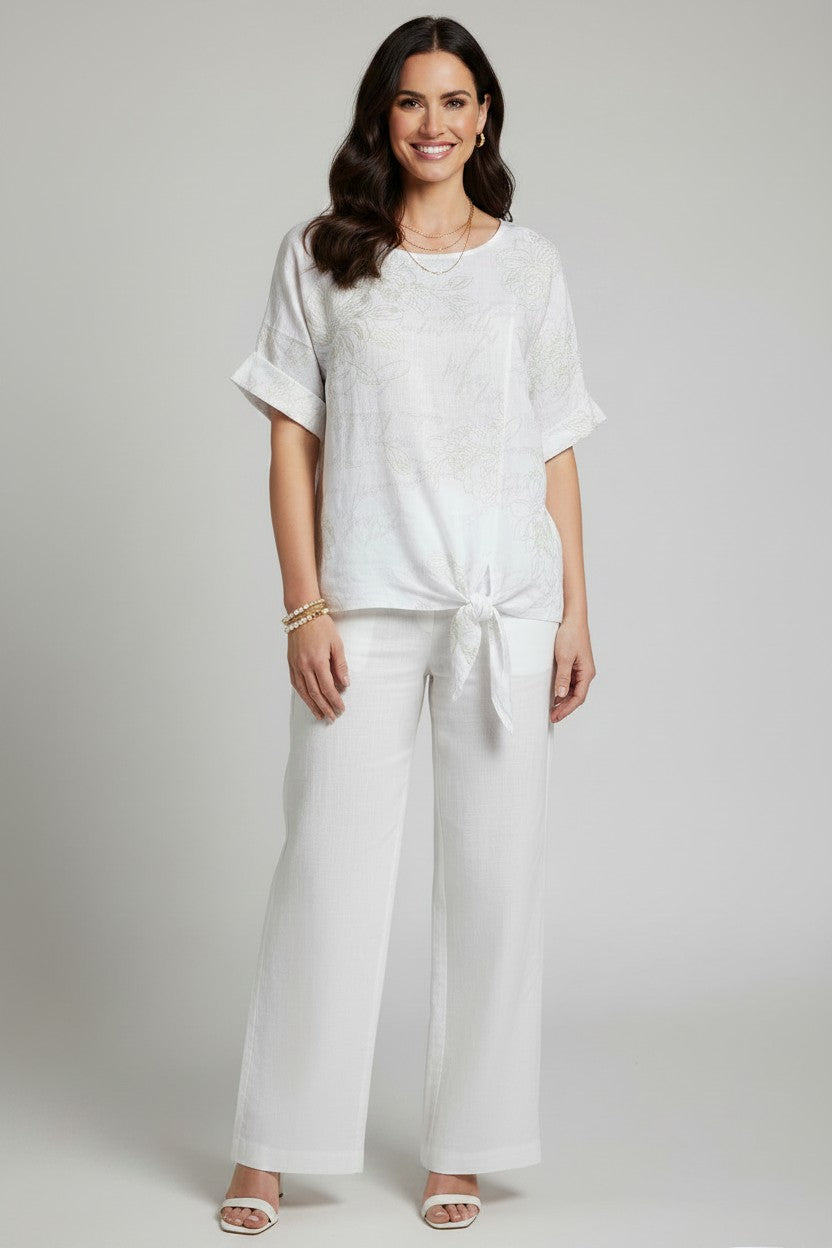 L794-Conti Moda Italian Print Top With Front Tie