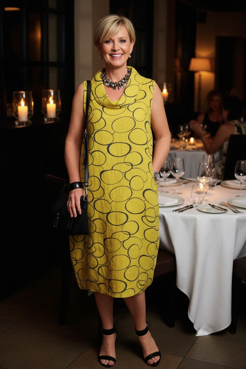 L8661-Conti Moda Beautiful Italian Linen Print Dress