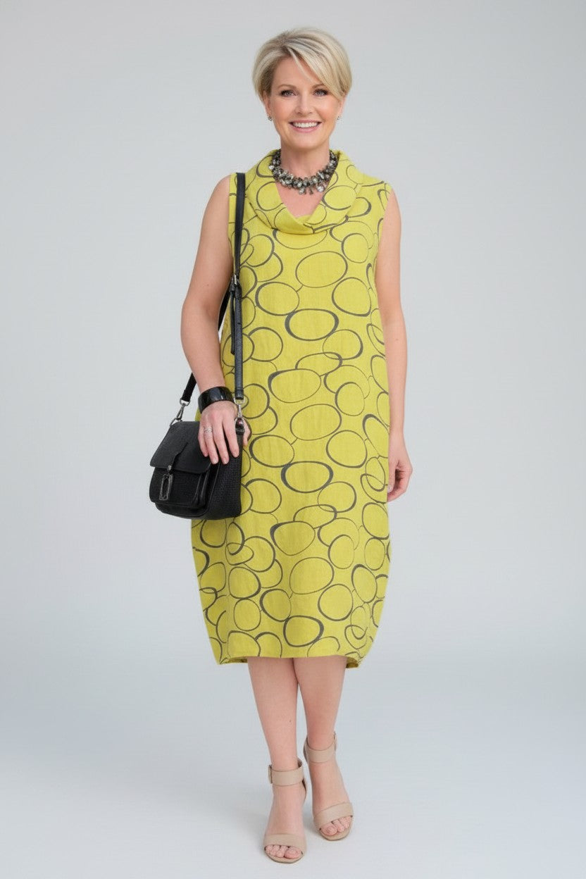 L8661-Conti Moda Beautiful Italian Linen Print Dress
