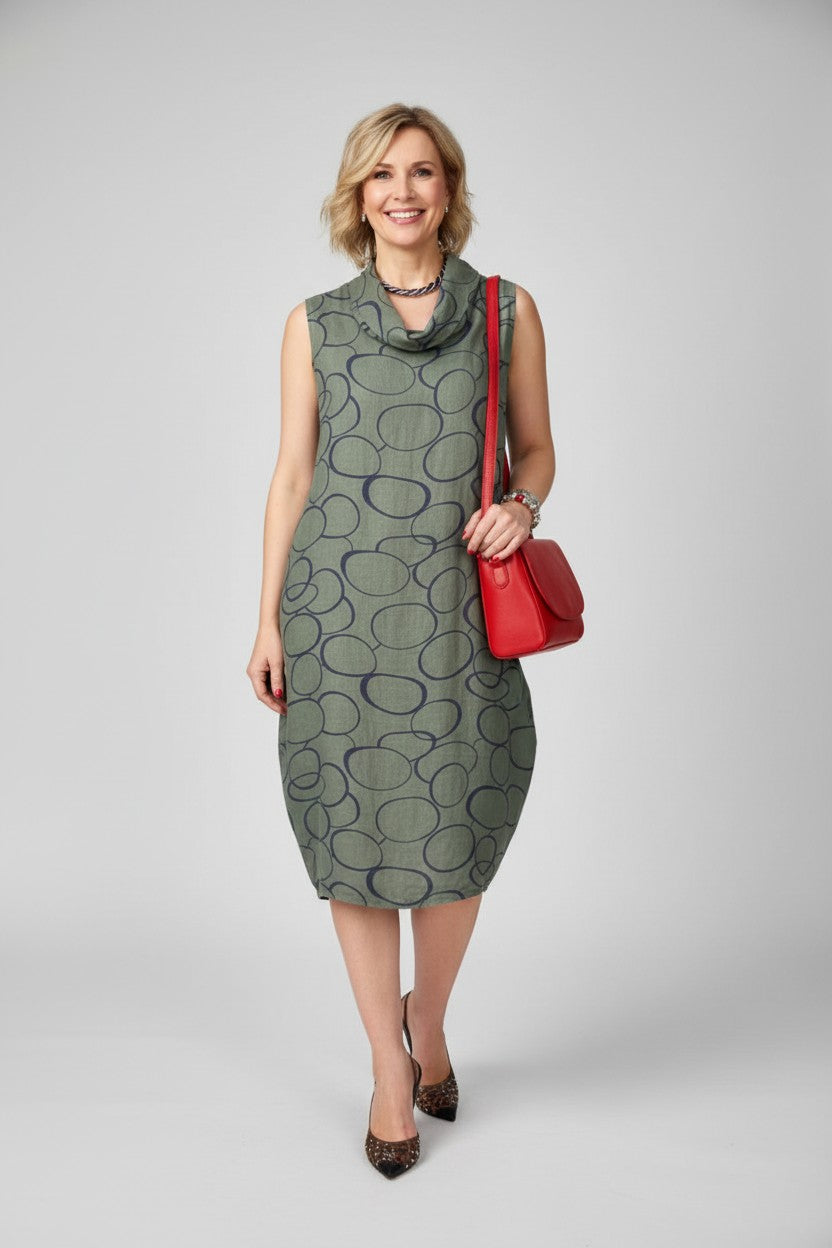 L8661-Conti Moda Beautiful Italian Linen Print Dress