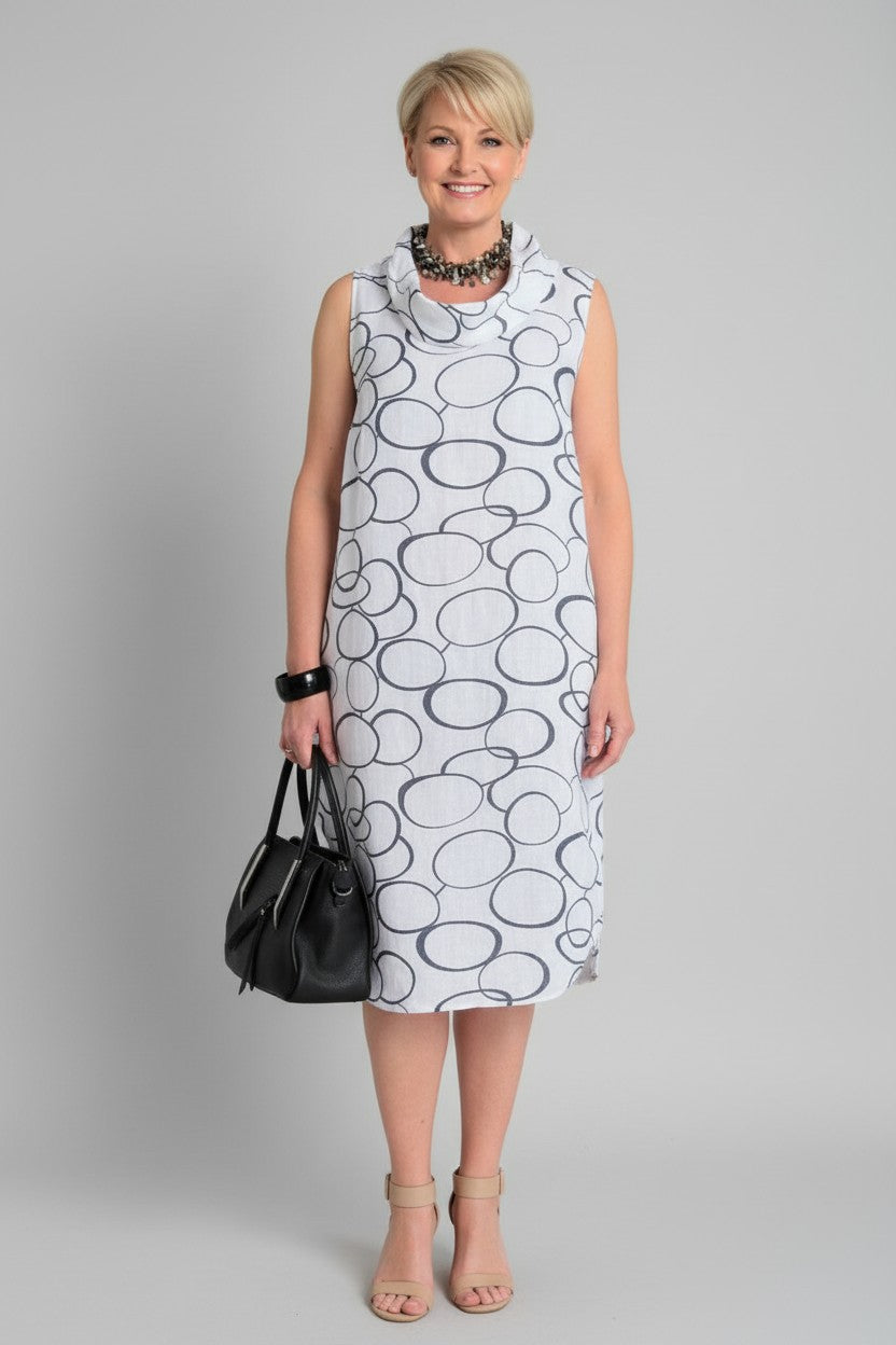 L8661-Conti Moda Beautiful Italian Linen Print Dress