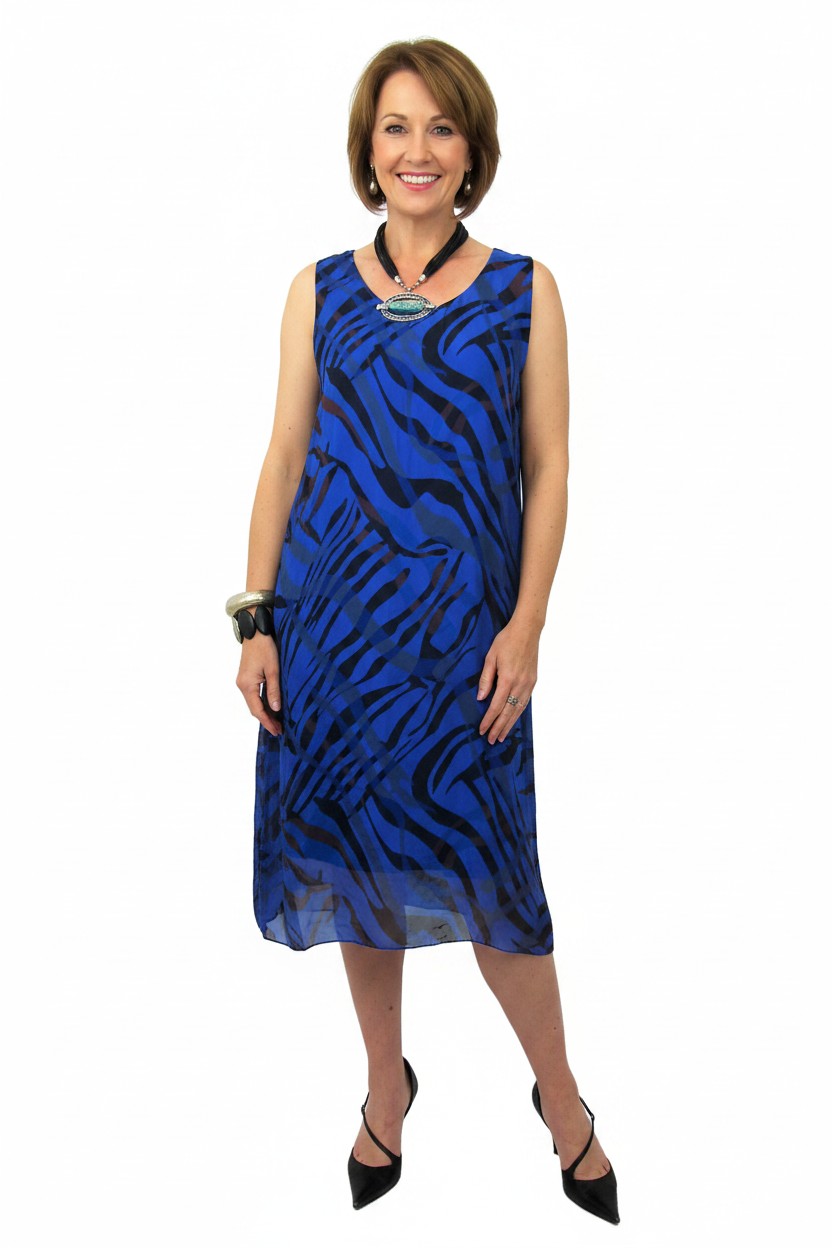 L868-Conti Moda Italian Silk Sleeveless Mid Dress