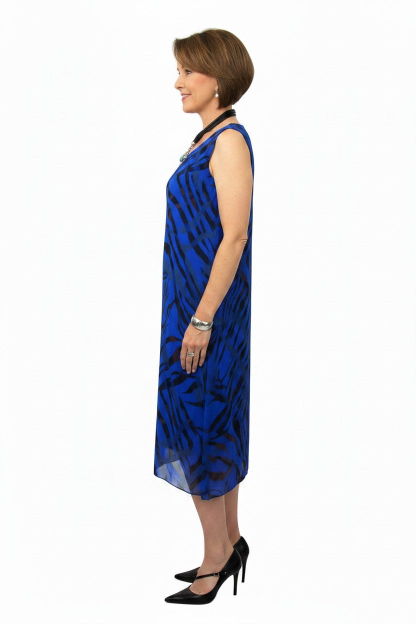 L868-Conti Moda Italian Silk Sleeveless Mid Dress