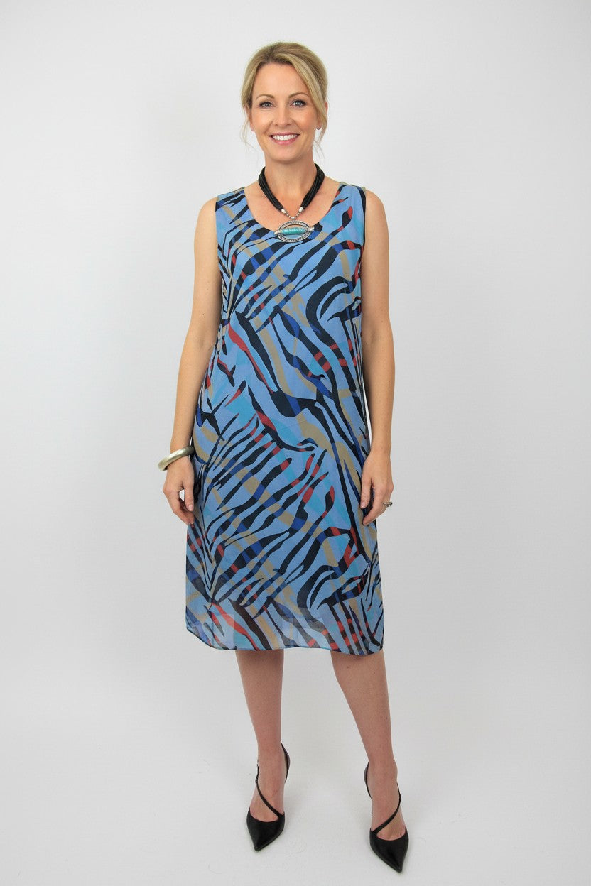 L868-Conti Moda Italian Silk Sleeveless Mid Dress