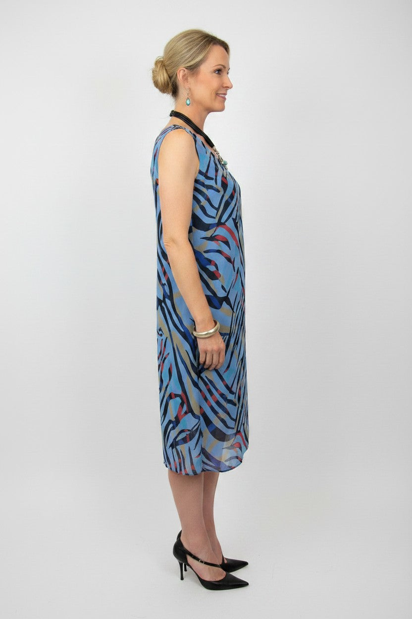 L868-Conti Moda Italian Silk Sleeveless Mid Dress