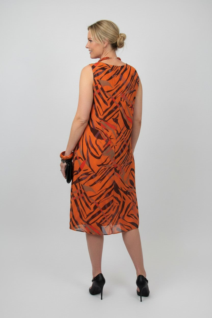 L868-Conti Moda Italian Silk Sleeveless Mid Dress