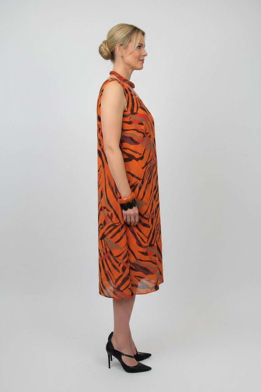 L868-Conti Moda Italian Silk Sleeveless Mid Dress
