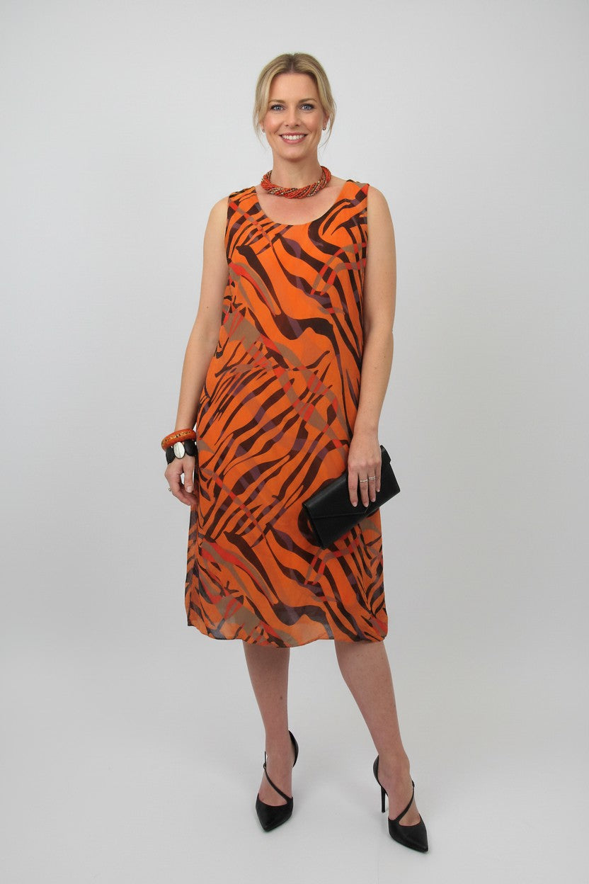 L868-Conti Moda Italian Silk Sleeveless Mid Dress