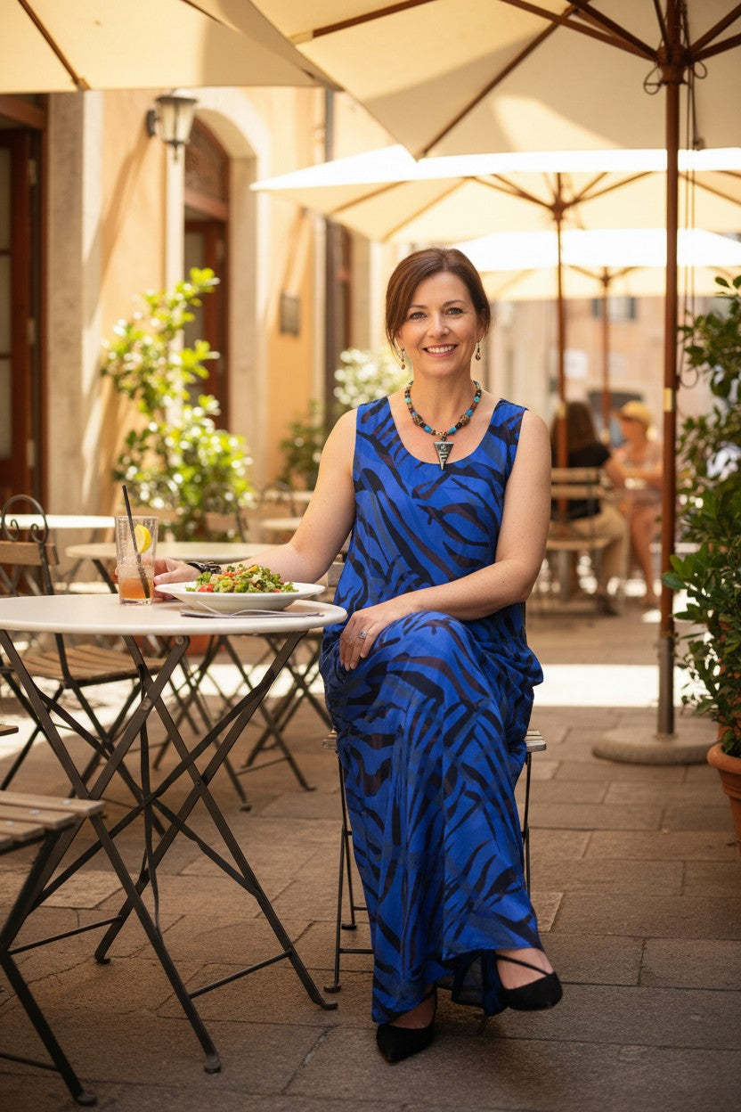 L869-Conti Moda Italian Silk Sleeveless Long Dress