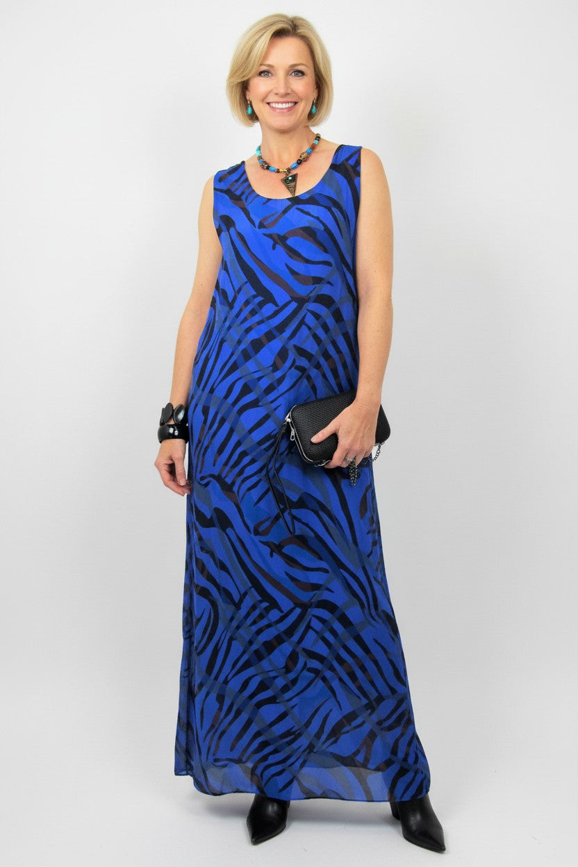 L869-Conti Moda Italian Silk Sleeveless Long Dress