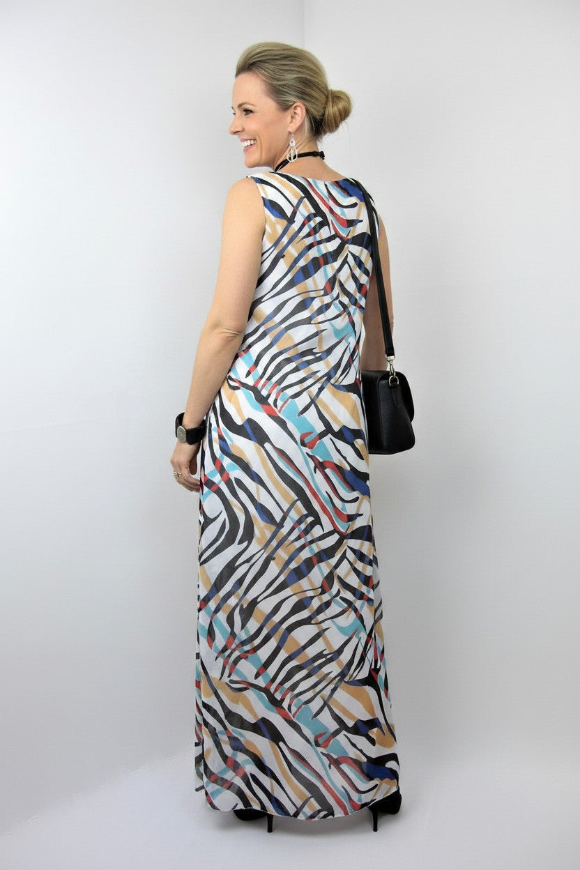 L869-Conti Moda Italian Silk Sleeveless Long Dress