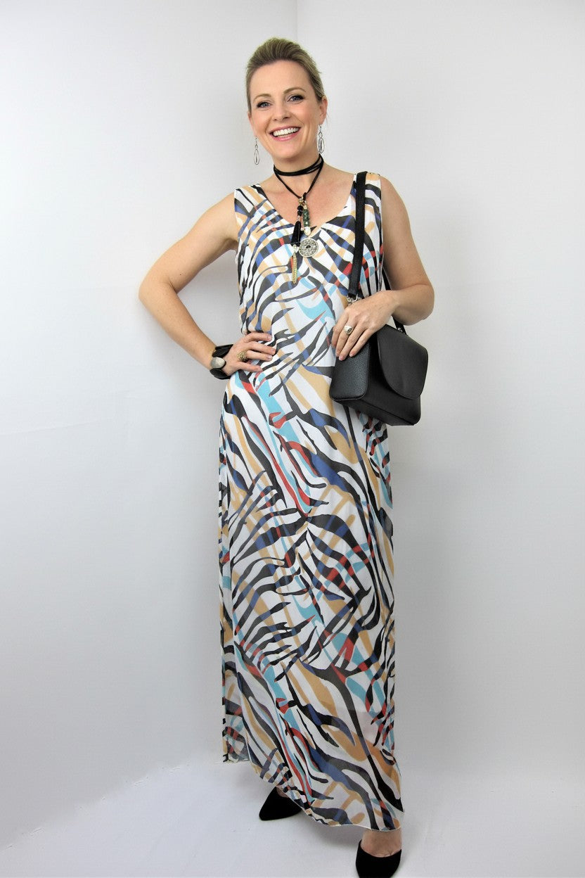 L869-Conti Moda Italian Silk Sleeveless Long Dress