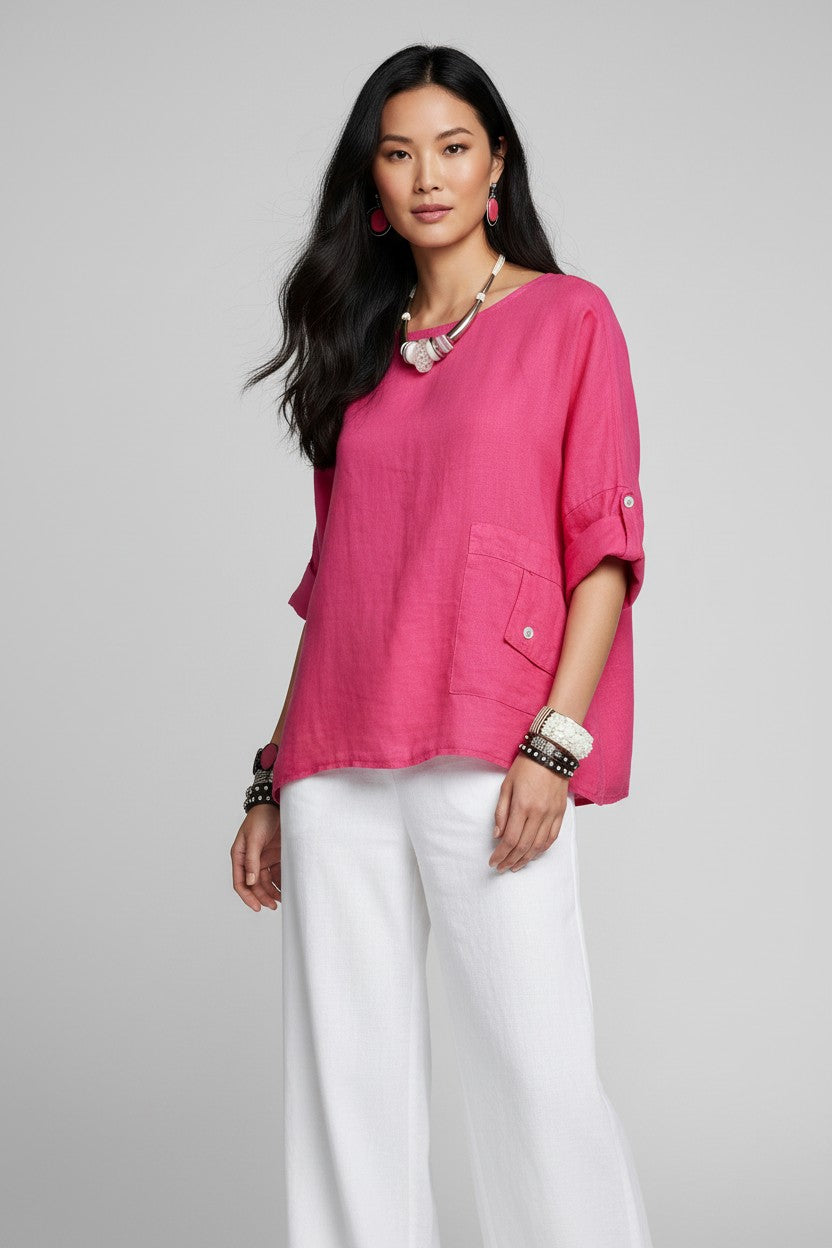 L923- Conti Moda Casual Italian Linen Top