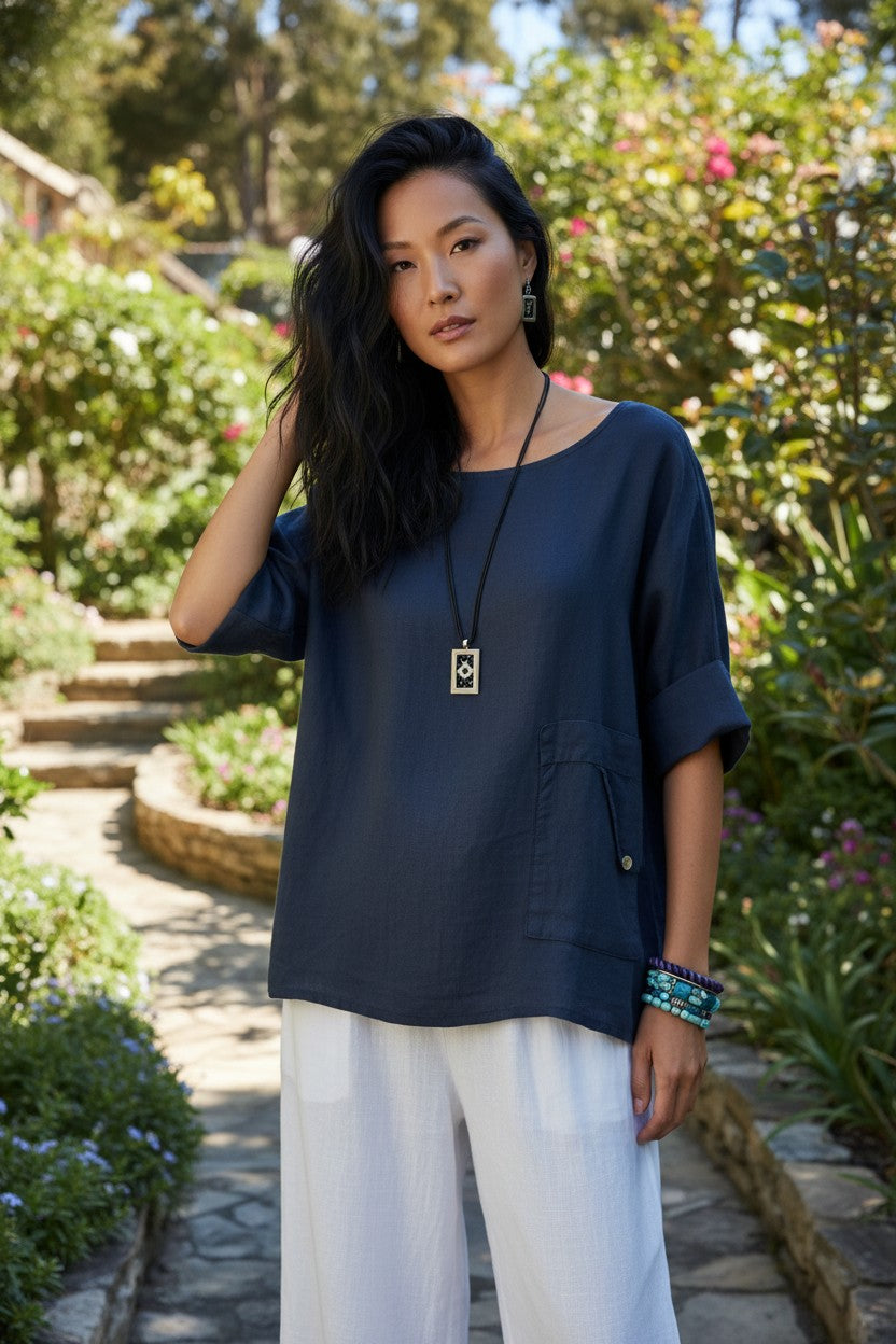 L923- Conti Moda Casual Italian Linen Top