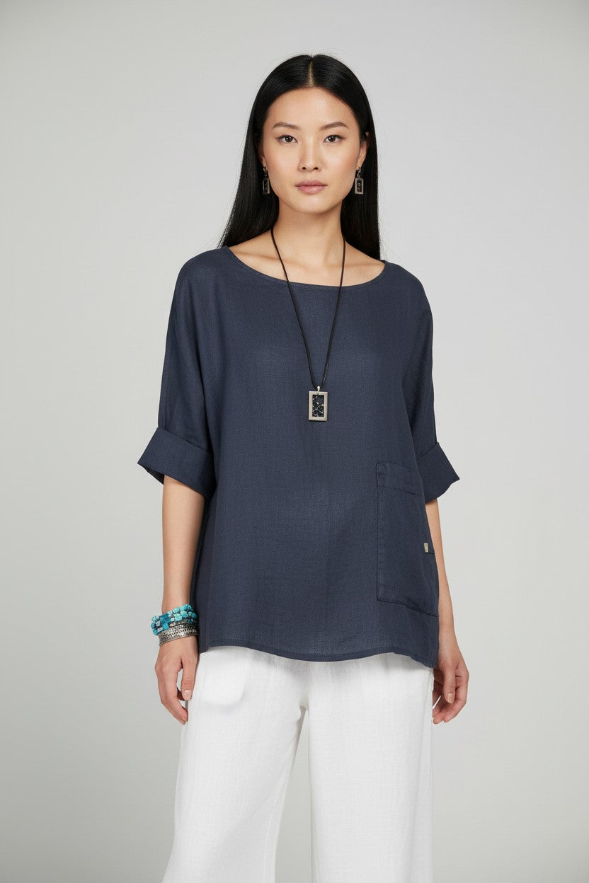 L923- Conti Moda Casual Italian Linen Top