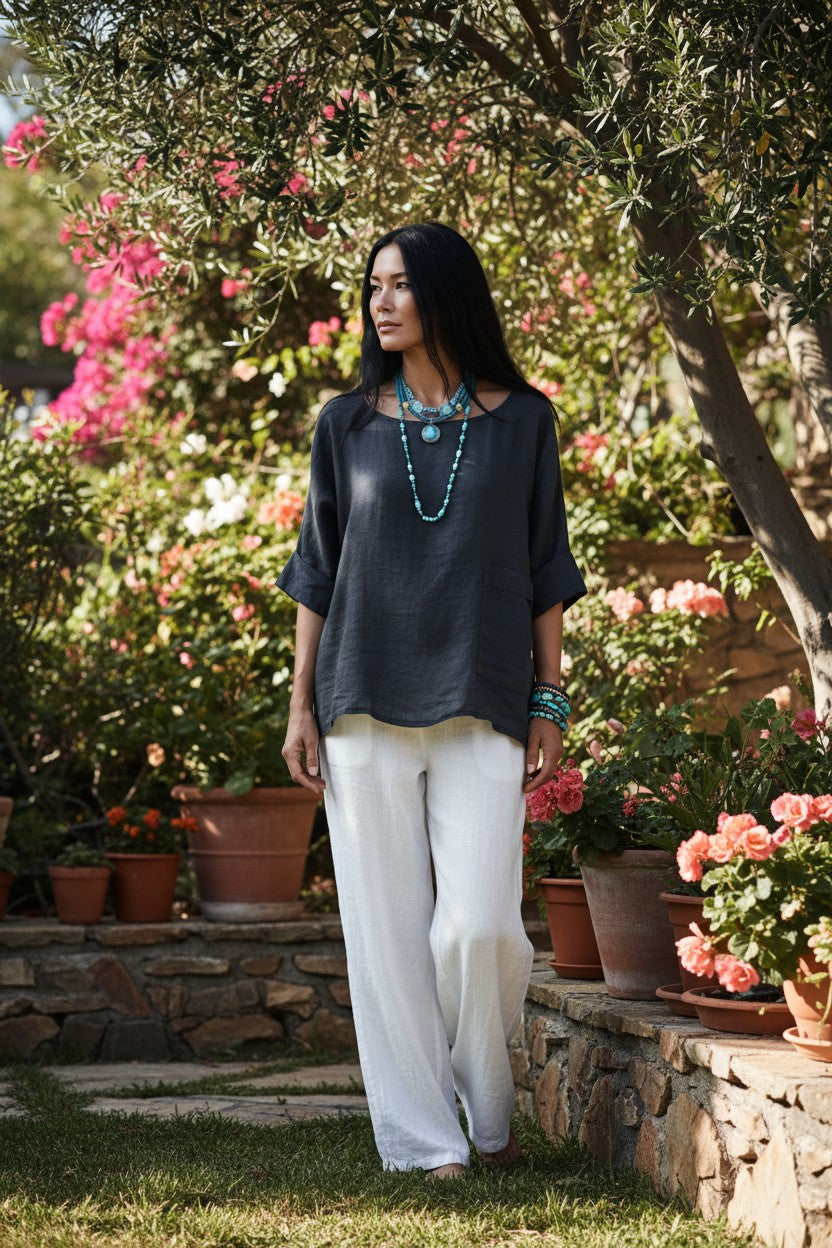 L923- Conti Moda Casual Italian Linen Top