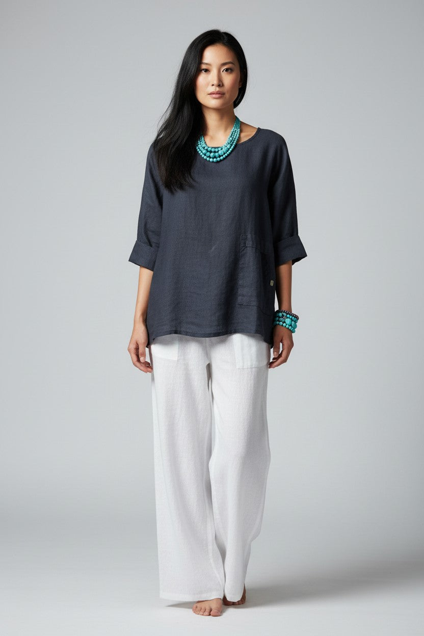 L923- Conti Moda Casual Italian Linen Top