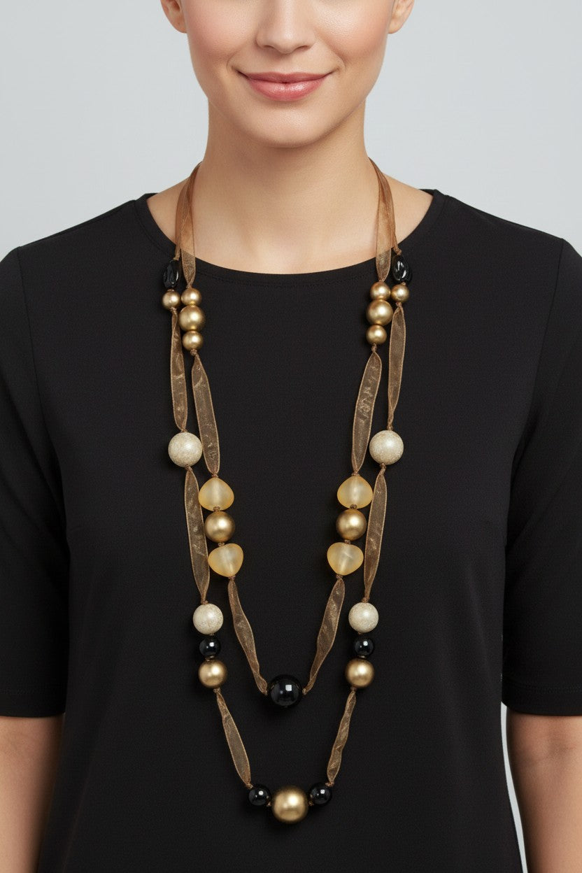 Beaded Necklace On Ribbon Cord