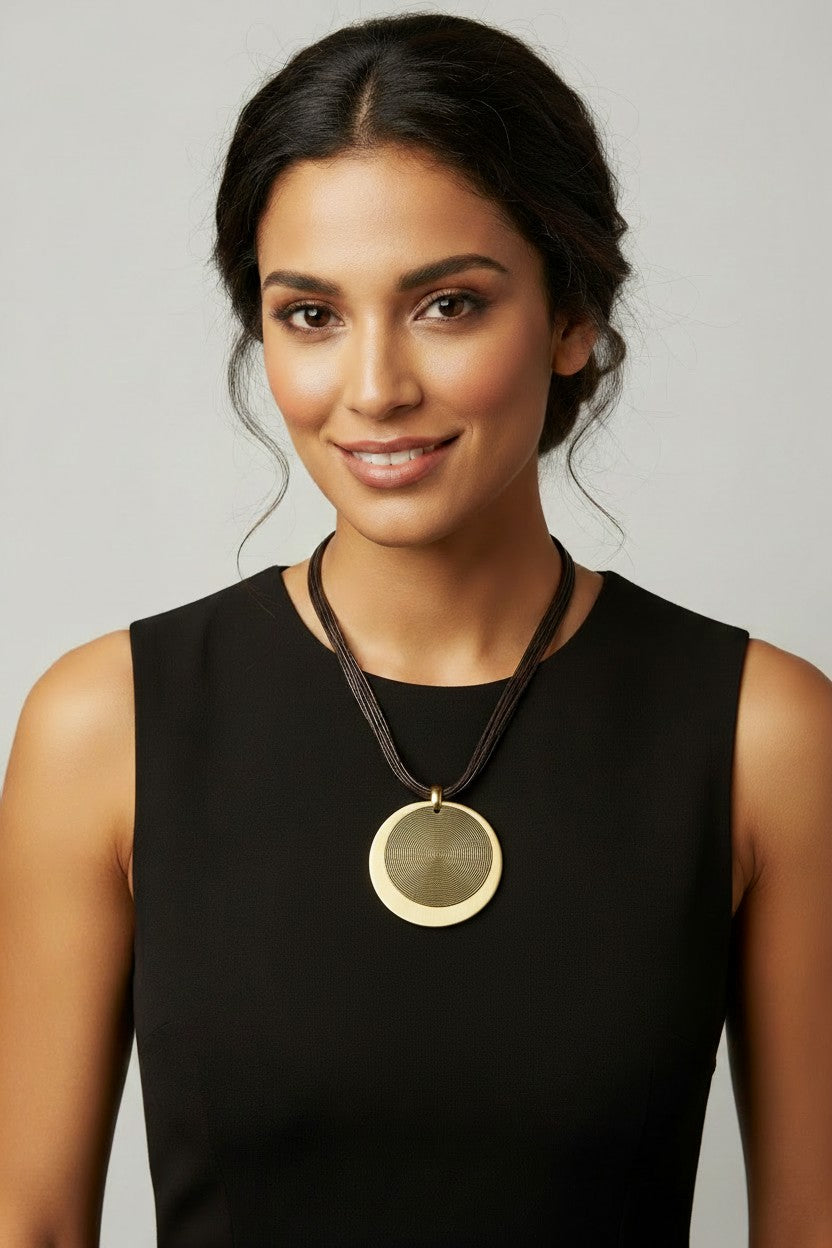 Metal & Wood Pendant Necklace
