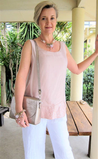 Buy blush L537-Conti Moda Sleeveless Italian Silk Top