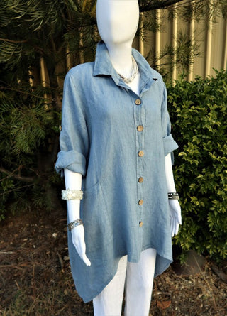 Buy denim L591-Conti Moda Italian Linen Shirt/Jacket With Collar