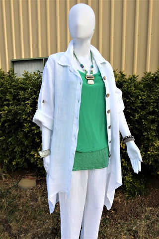 Buy white L591-Conti Moda Italian Linen Shirt/Jacket With Collar