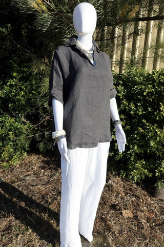 Buy slate L758-Conti Moda Italian Linen Top