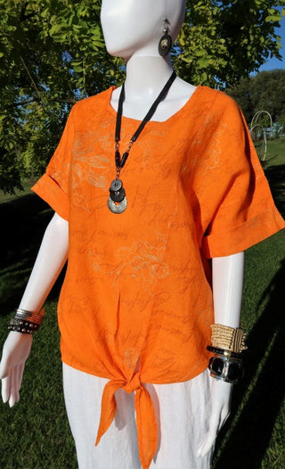 Buy orange L794-Conti Moda Italian Print Top With Front Tie